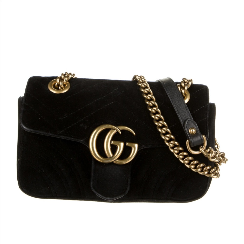GUCCI Mini Velvet GG Marmont Matelassé Shoulder Bag (no box or dust bag)